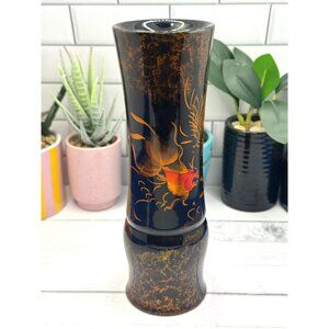Japanese Lacquerware Hand Painted Orange Koi Fish Goldfish Vase